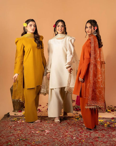 Stylish Plazzo Suit with Puff Sleeves and Net Dupatta