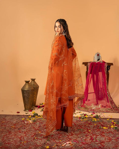 Stylish Plazzo Suit with Puff Sleeves and Net Dupatta
