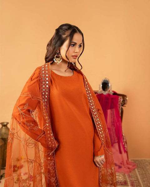 Stylish Plazzo Suit with Puff Sleeves and Net Dupatta