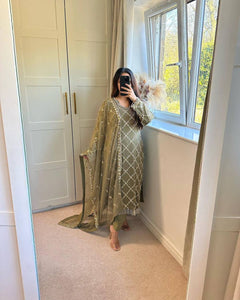 Desirable Fancy Faux Georgette Sequence Embroidered Work Top and Pent with Dupatta
