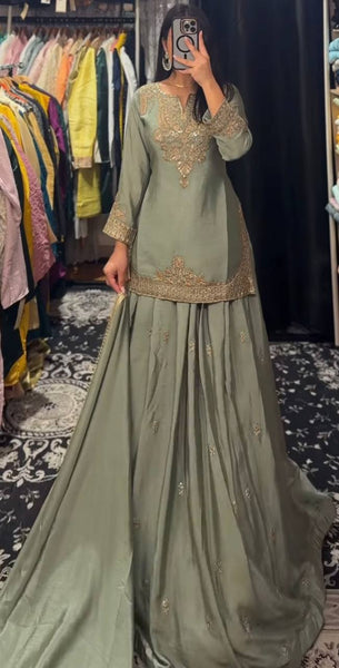 Embroidered Green Silk Lehenga Choli with Dupatta