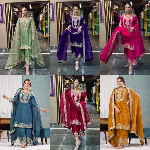 Silk Embroidered Farsi Suit for Women