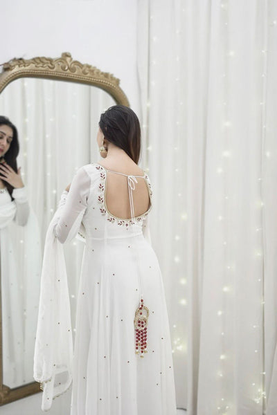 White Georgette Full Length Anarkali Suit with Dupatta