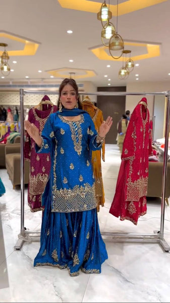 Elegant Embroidered Sharara Suit with Dupatta