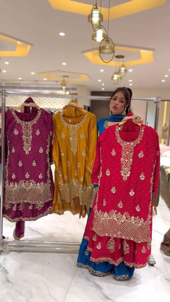 Elegant Embroidered Sharara Suit with Dupatta