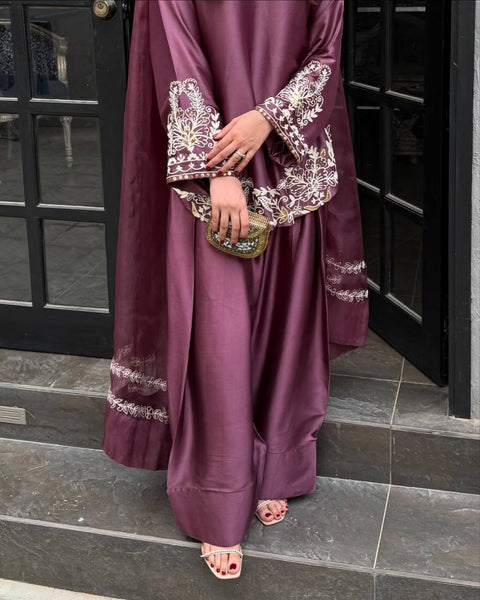 Royal Purple Silk Embroidered Farsi Salwar Suit with Dupatta