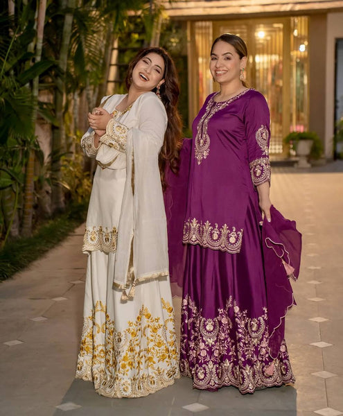 Silk Embroidered Full Sleeves Kurta with Plazo Pair