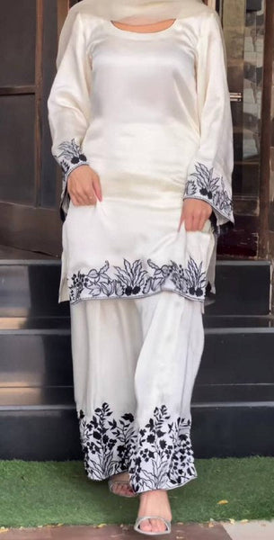 Elegant Black & White Farshi Suit - Timeless Allure for Festive Evenings