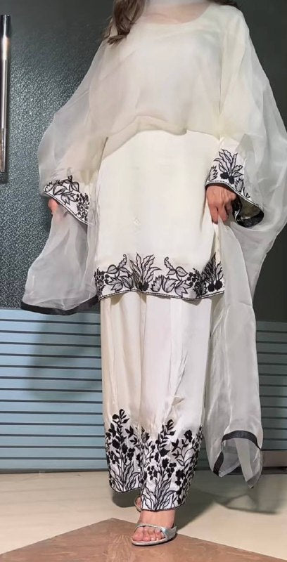 Elegant Black & White Farshi Suit - Timeless Allure for Festive Evenings