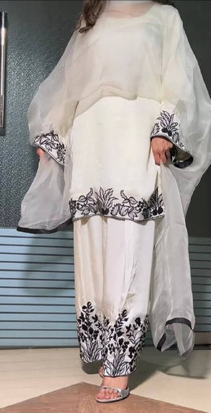 Elegant Black & White Farshi Suit - Timeless Allure for Festive Evenings