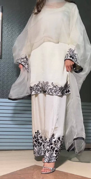 Elegant Black & White Farshi Suit - Timeless Allure for Festive Evenings