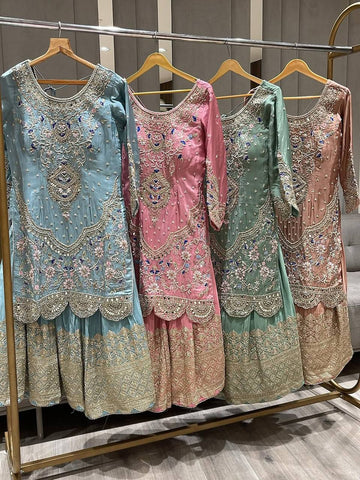 Elegant Sky Blue Embroidered Anarkali Suit with Golden Detailing