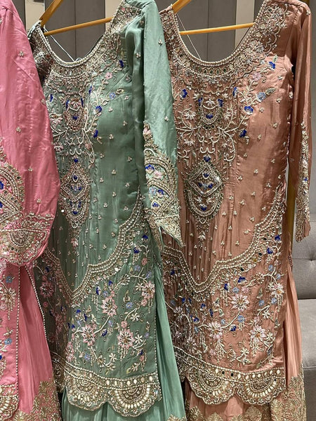 Elegant Sky Blue Embroidered Anarkali Suit with Golden Detailing