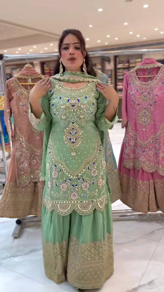 Elegant Sky Blue Embroidered Anarkali Suit with Golden Detailing