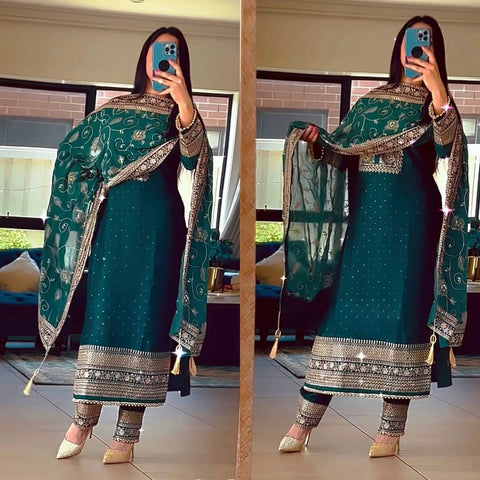 Elegant Embroidered Salwar Suit with Dupatta – Festive & Party Wear