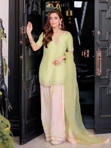 Elegant Pista Green Farsi Salwar Suit with Net Dupatta