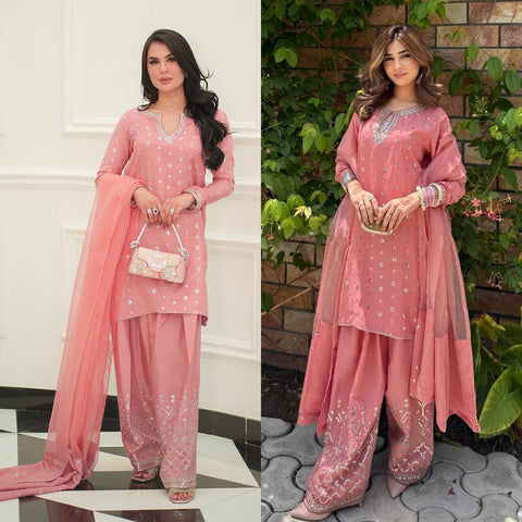 Peach Colored Georgette Farsi Salwar Suit