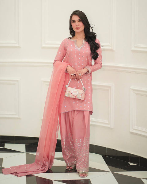 Peach Colored Georgette Farsi Salwar Suit