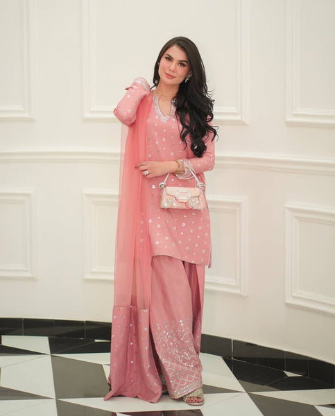 Peach Colored Georgette Farsi Salwar Suit
