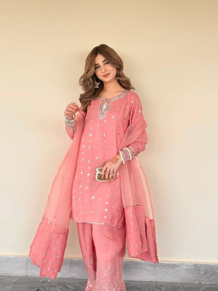 Peach Colored Georgette Farsi Salwar Suit