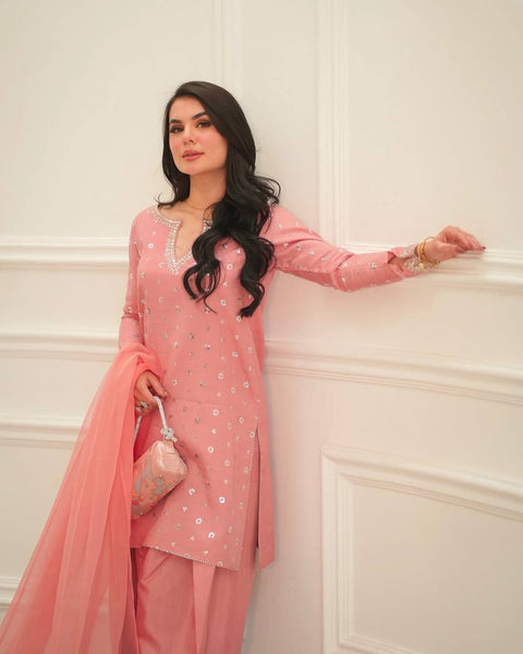 Peach Colored Georgette Farsi Salwar Suit