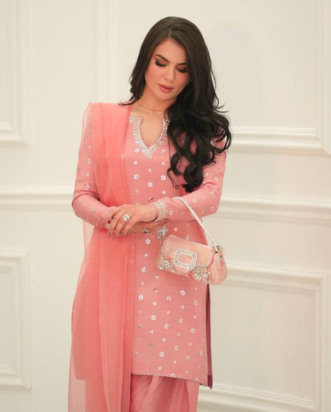 Peach Colored Georgette Farsi Salwar Suit
