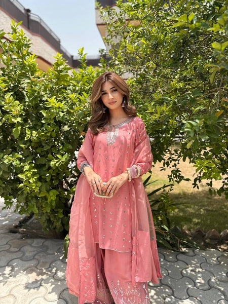Peach Colored Georgette Farsi Salwar Suit
