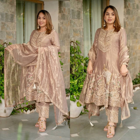Elegant Beige Embroidered Salwar Suit for Festive & Party Wear