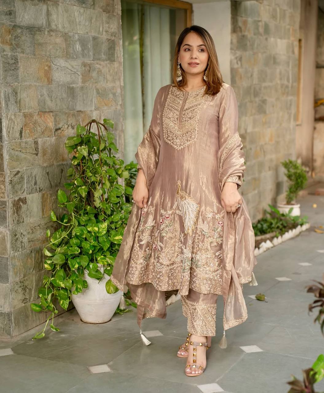Elegant Beige Embroidered Salwar Suit for Festive & Party Wear