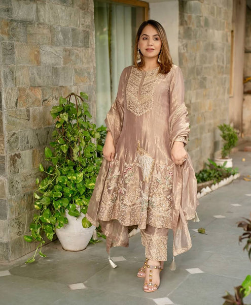 Elegant Beige Embroidered Salwar Suit for Festive & Party Wear