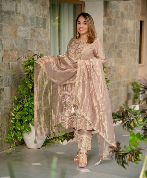 Elegant Beige Embroidered Salwar Suit for Festive & Party Wear