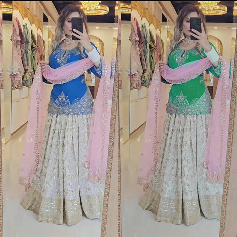 Elegant White Chinon Silk Lehenga Set