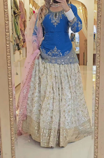 Elegant White Chinon Silk Lehenga Set