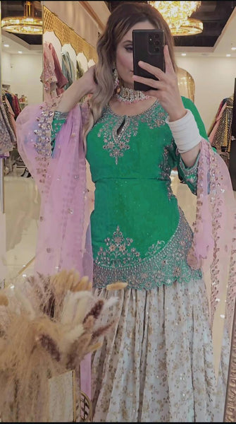 Elegant White Chinon Silk Lehenga Set