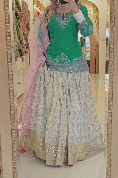 Elegant White Chinon Silk Lehenga Set