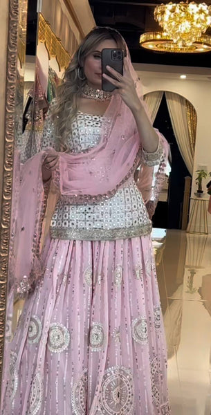 Elegant White and Pink Silk Sharara Suit for Women