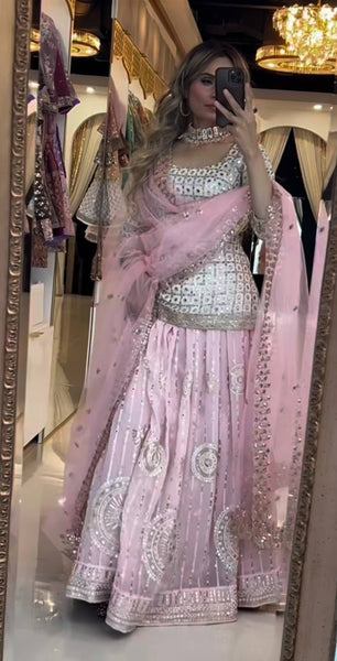 Elegant White and Pink Silk Sharara Suit for Women