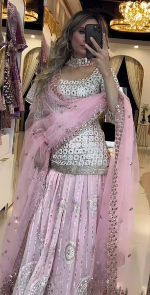 Elegant White and Pink Silk Sharara Suit for Women