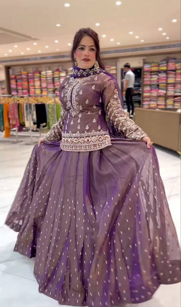 Elegant Purple Embroidered Lehenga Top Set