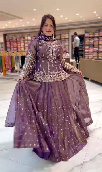 Elegant Purple Embroidered Lehenga Top Set