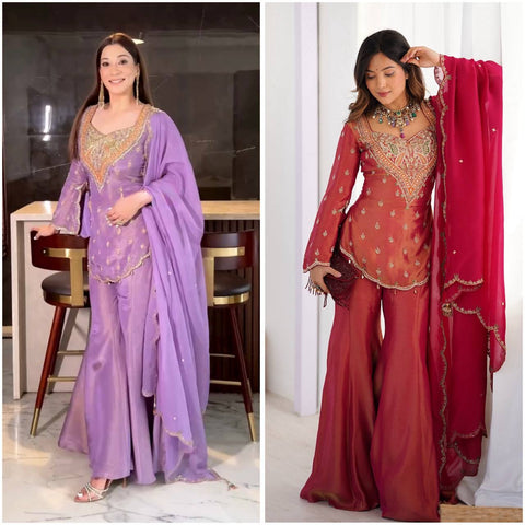 Elegant Embellished Plazo Suit with Dupatta