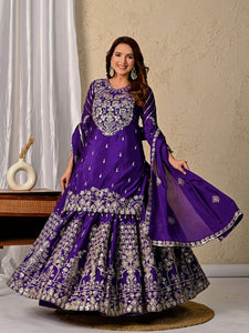 Festive Wear Purple Embroidered Lehenga Kurta with Matching Dupatta