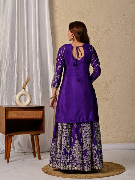 Festive Wear Purple Embroidered Lehenga Kurta with Matching Dupatta