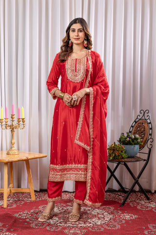 Elegant Red Embroidered Salwar Suit with Dupatta
