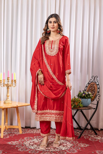 Elegant Red Embroidered Salwar Suit with Dupatta