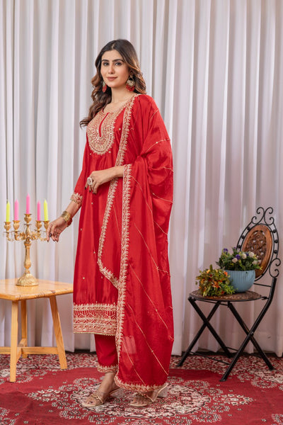 Elegant Red Embroidered Salwar Suit with Dupatta