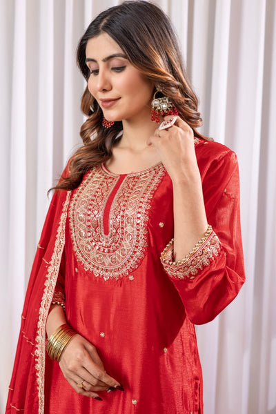 Elegant Red Embroidered Salwar Suit with Dupatta