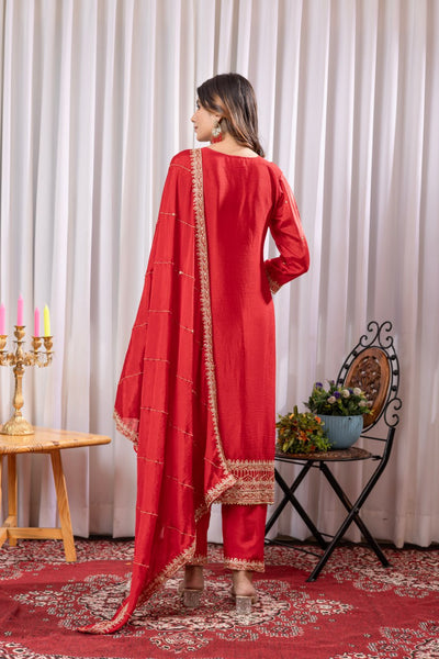 Elegant Red Embroidered Salwar Suit with Dupatta
