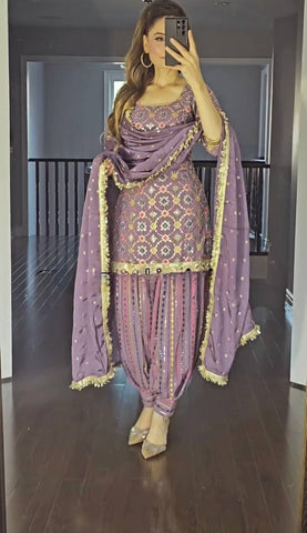 Elegant Purple Dhoti Patiyala Suit with Embroidered Kurti and Dupatta