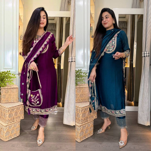 Elegant Silk Embroidered Salwar Suit with Dupatta